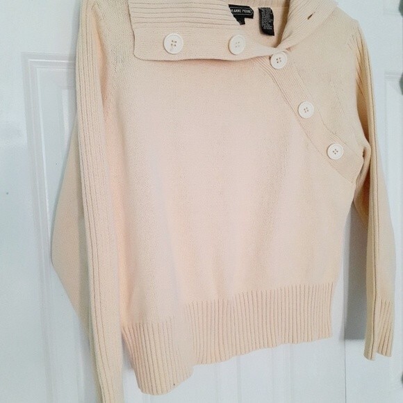 Jeanne Pierre Big Button Mock Neck Ribbed Cotton Blend Yellow Sweater  Large - Picture 9 of 12